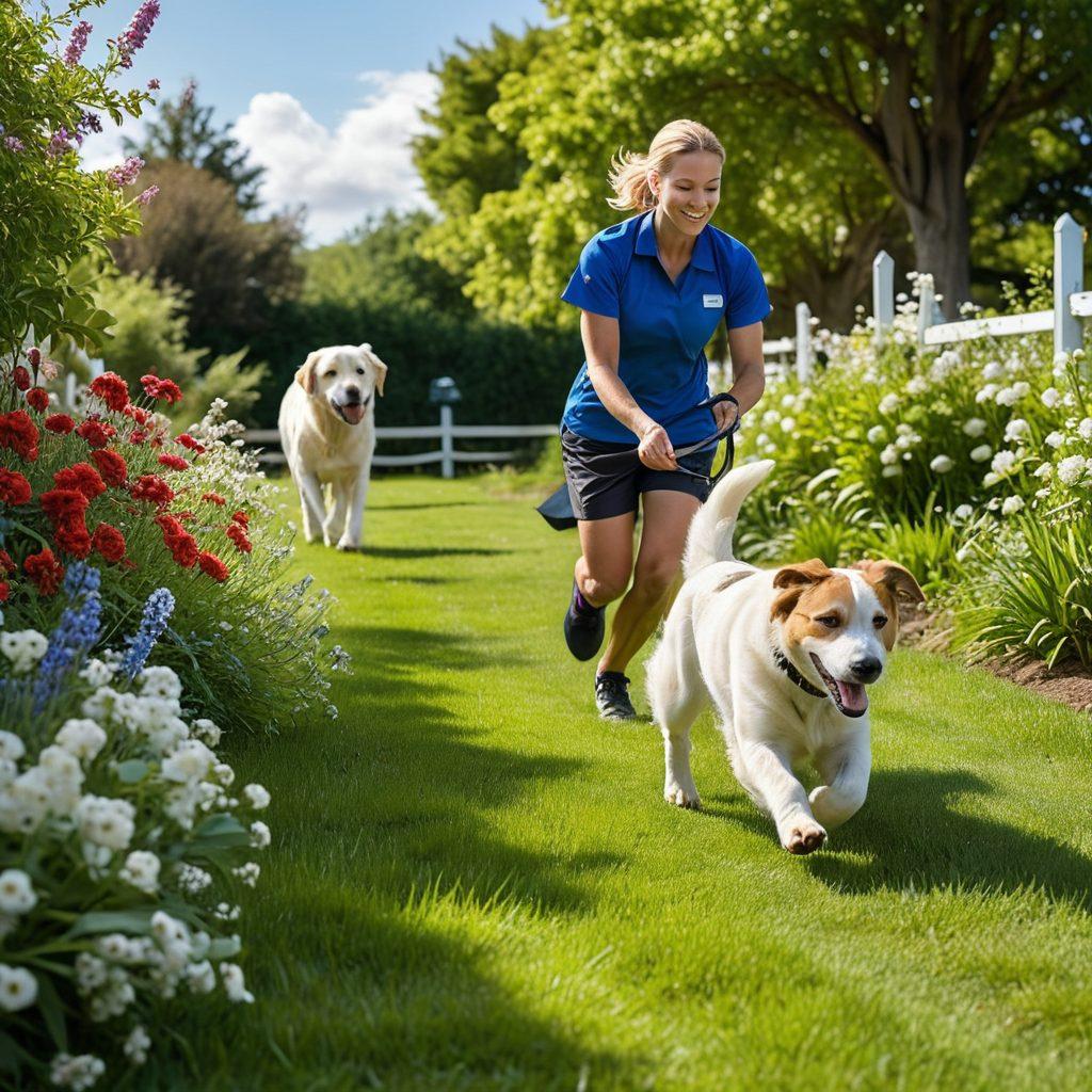A heartwarming scene showing a variety of dog breeds, from playful puppies to professional working dogs, in a serene park setting. The image should capture the essence of nurturing health and strong work ethics, highlighting the progression from young to trained. Include elements like a veterinarian examining a puppy, a dog trainer working with an adult dog, and an athlete running with a trained dog. super-realistic. vibrant colors. outdoor scenery.